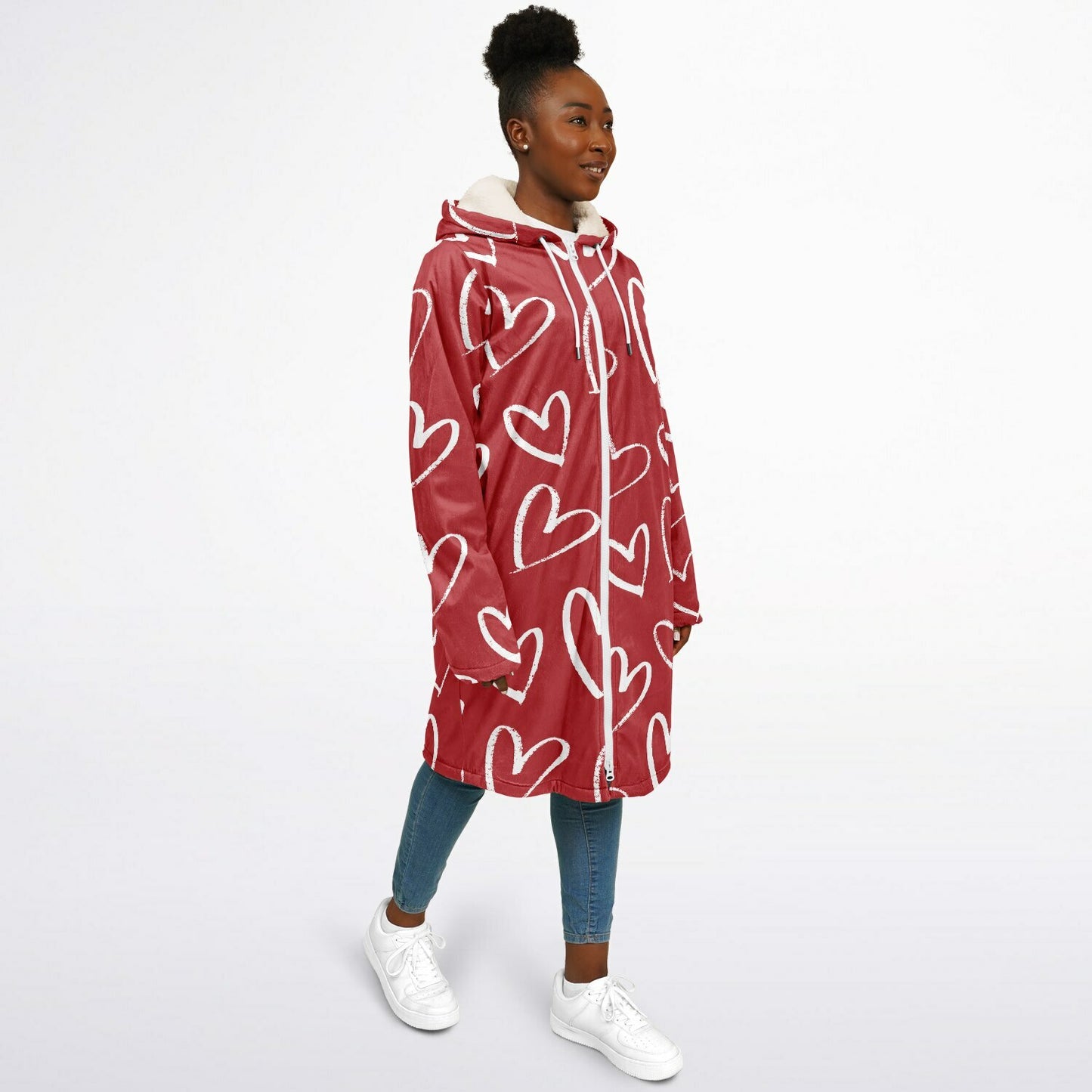 Red with White Hearts Zipper Cloak