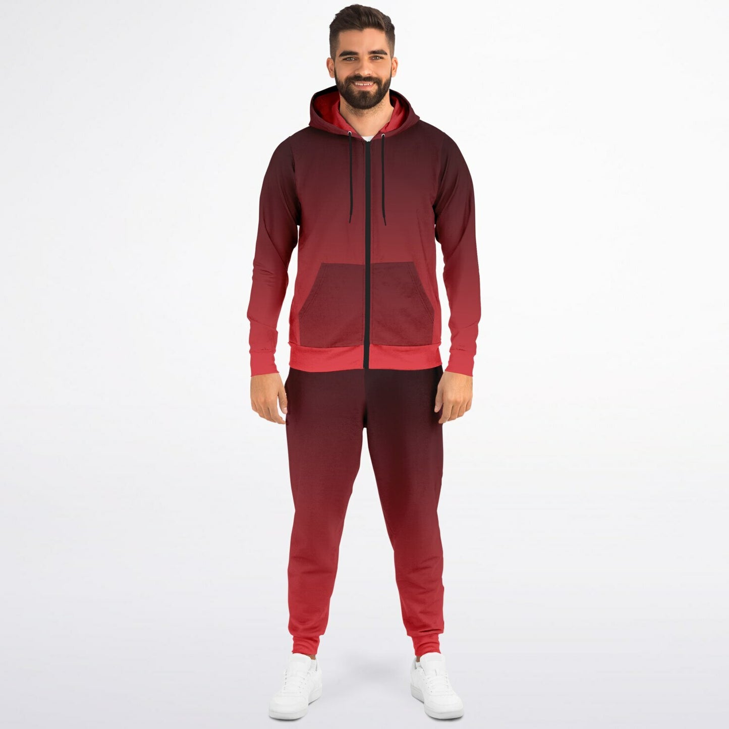 Black Red Ombre Hoodie Jogger Sweatsuit Set, Tie Dye Lounge Zip Hooded Sweatshirt Sweatpants Women Men Cotton Matching Plus Size Sweats