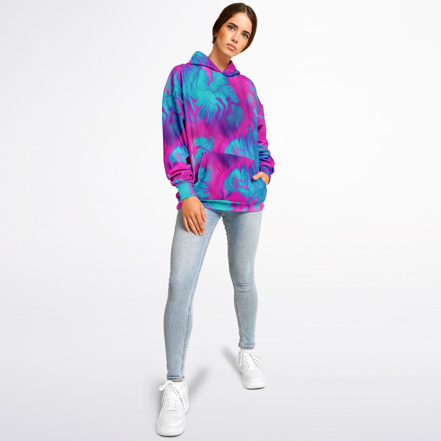 Heavyweight Oversized Pink & Blue Tie Dye Hoodie – Watercolor Swirl Abstract Streetwear
