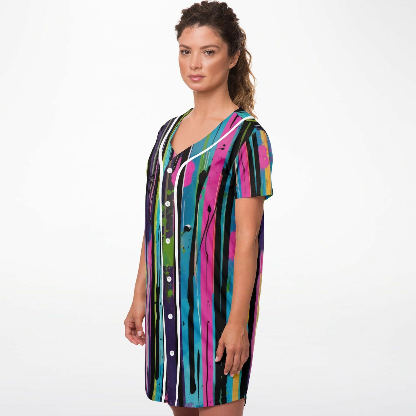 Vibrant Abstract Baseball Jersey Dress – Colorful Grunge Painting Design with Dynamic Splatter & Drip Effects