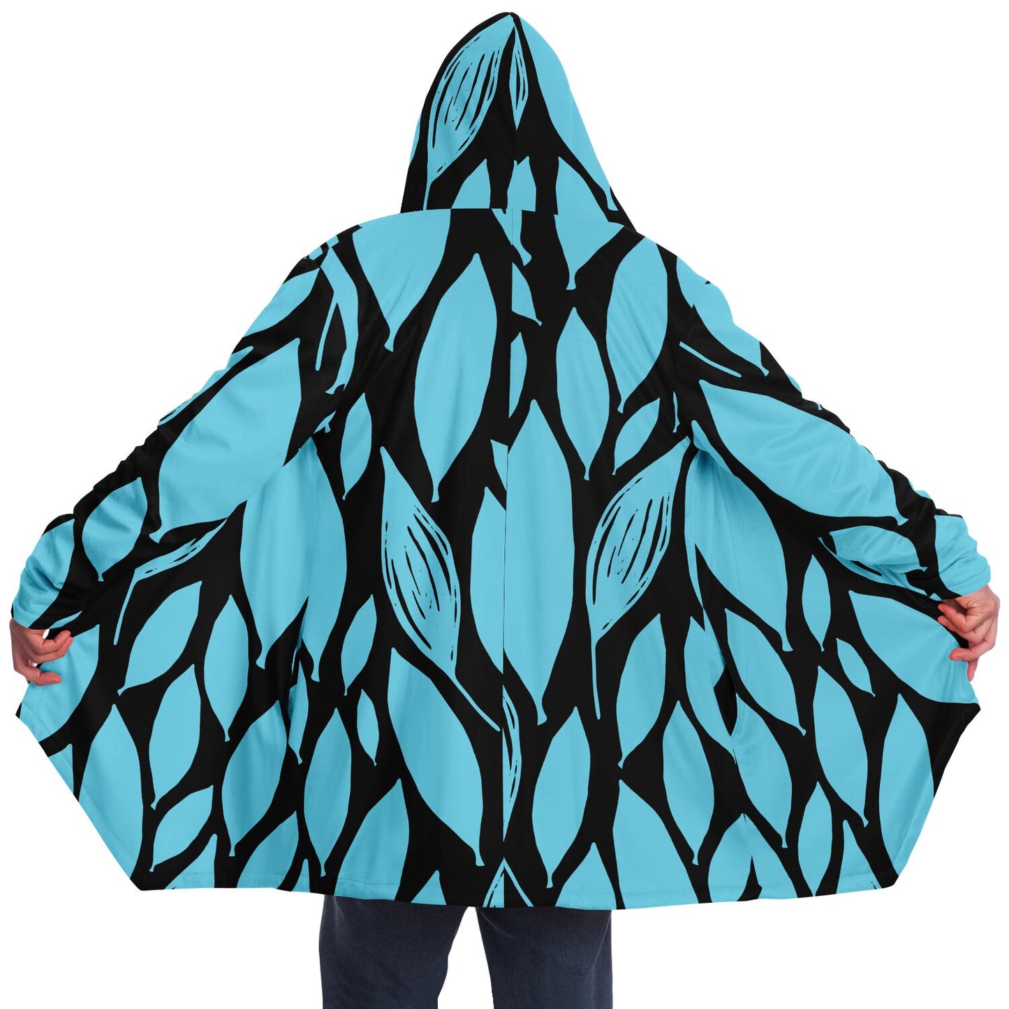 Black & Teal Boho Swirl Microfleece Cloak 🌿 Because Subtlety Is Overrated