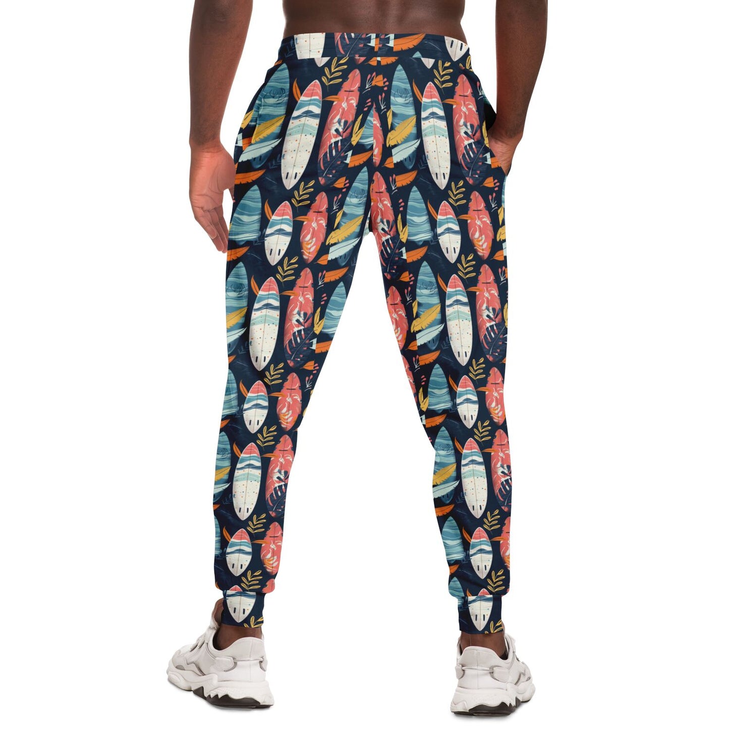 Tropical Surfboard Fashion Joggers – Custom Design Colorful Beach & Nature Pattern with Stripes, Leaves & Abstract Shapes | Beach pants | Cruising Apparel