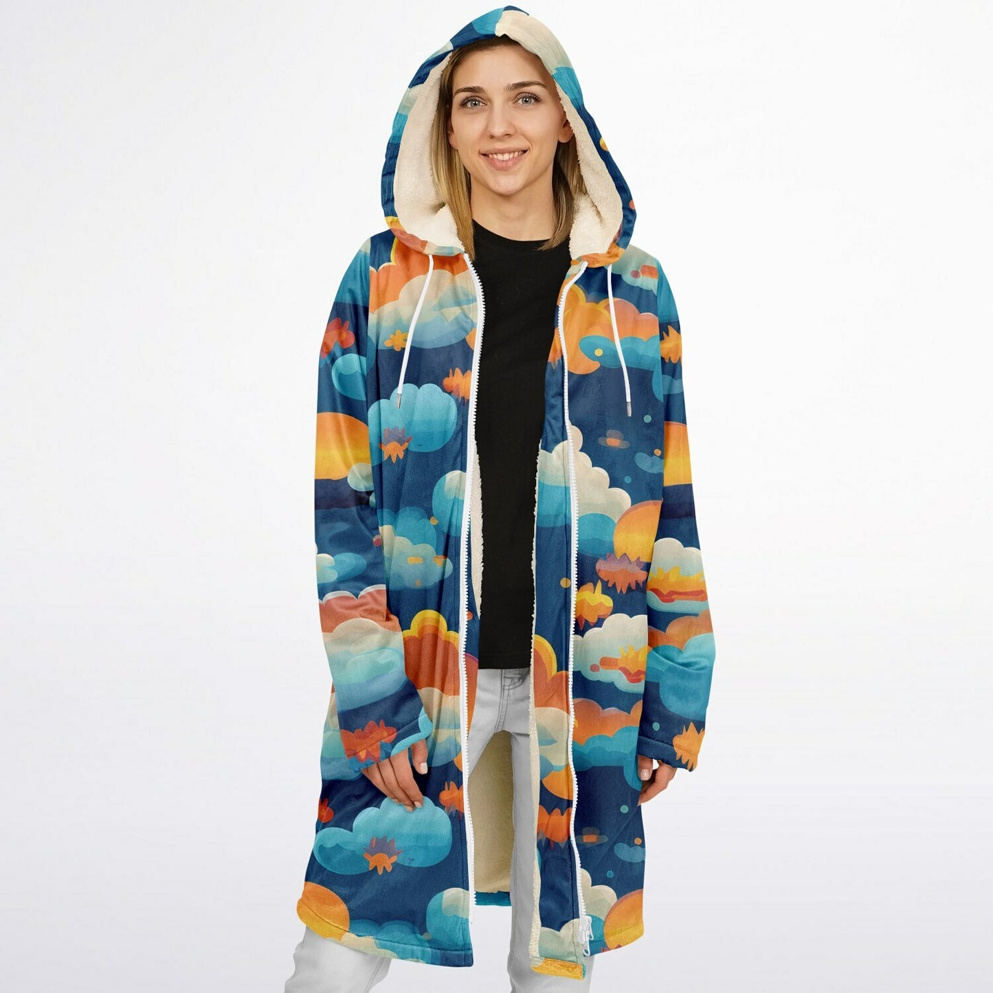 Zipper Cloak β Vibrant Kaleidoscope Mosaic Microfleece Wrap, Colorful Boho Festival Poncho