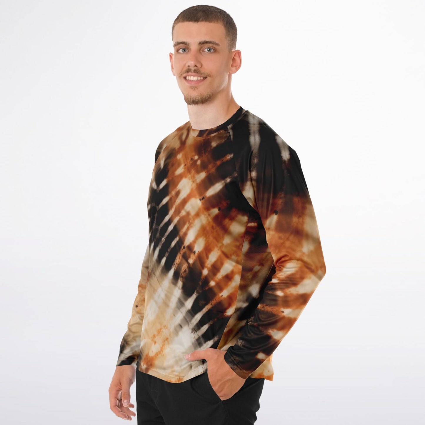 Men’s Long Sleeve Performance Shirt | Tie-Dye Bohemian Abstract Design