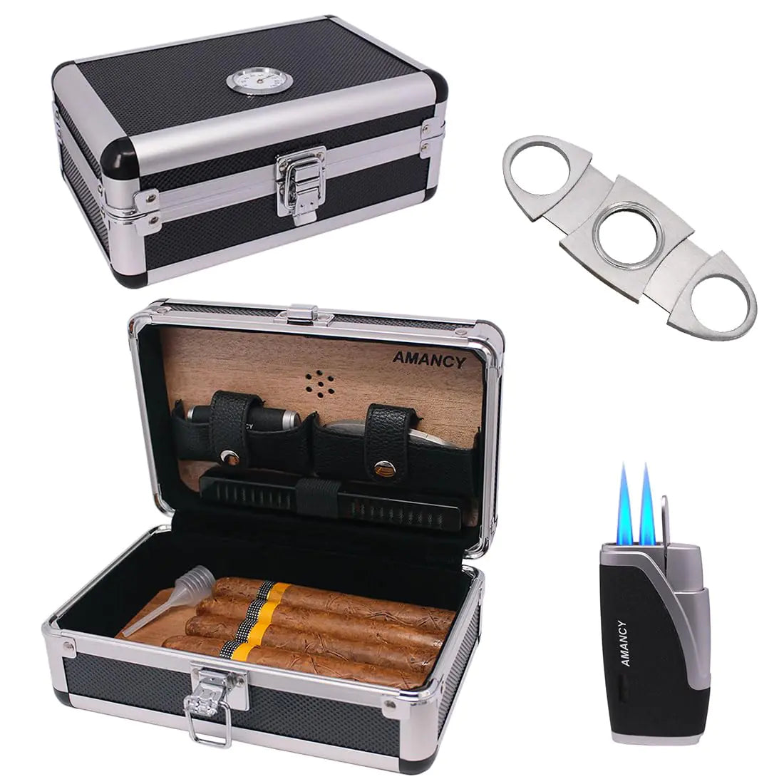 Elegant Cigar Accessories Set Durable Manly Travel Cigar Case Hard Portable Cigar Humidor Hold 5 Cigars
