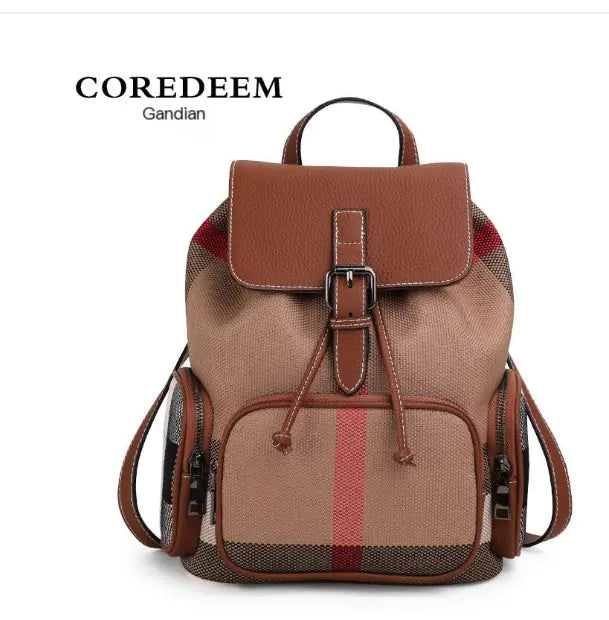 Classic Plaid Leather Backpack for Women