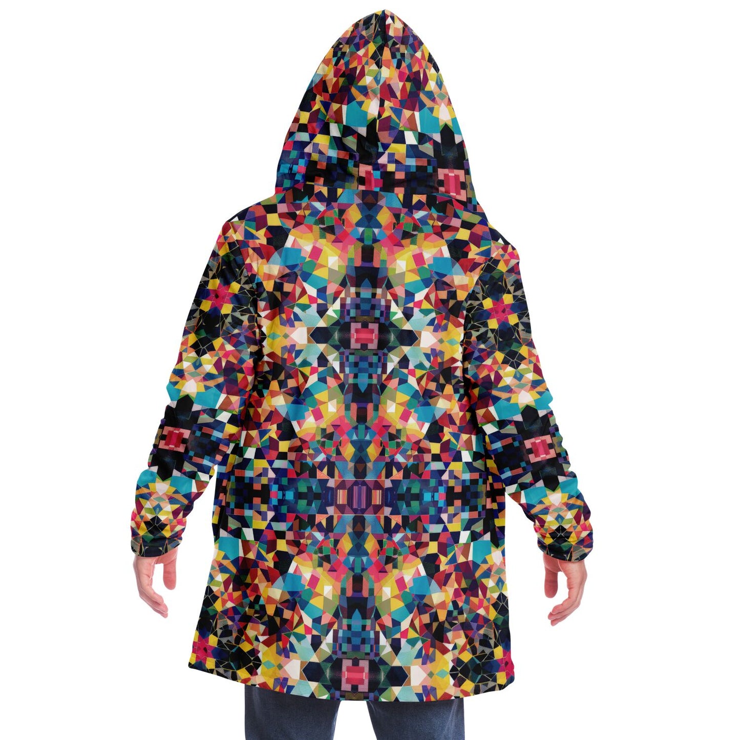 Microfleece Cloak – Vibrant Kaleidoscopic Mosaic Geometric Pattern, Colorful Boho Wrap