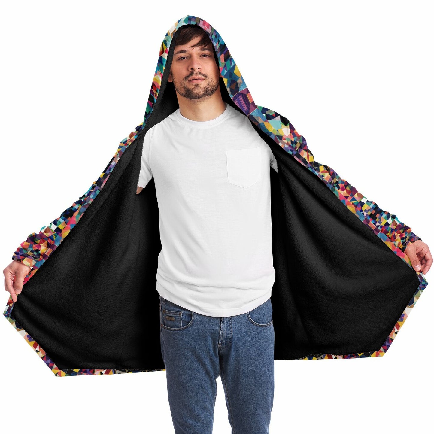 Microfleece Cloak – Vibrant Kaleidoscopic Mosaic Geometric Pattern, Colorful Boho Wrap