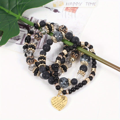 Bohemian Multilayer Bead Bracelet Peach Heart Pendant Vintage Couple Bracelet Handmade, Father's Day Gift