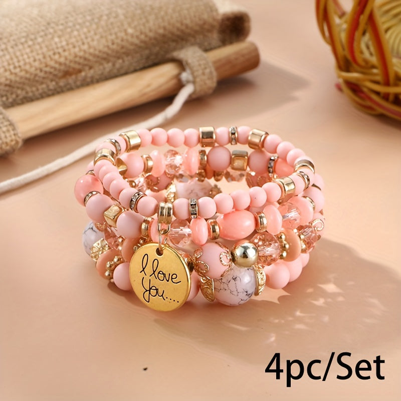 Bohemian Multilayer Bead Bracelet Peach Heart Pendant Vintage Couple Bracelet Handmade, Father's Day Gift
