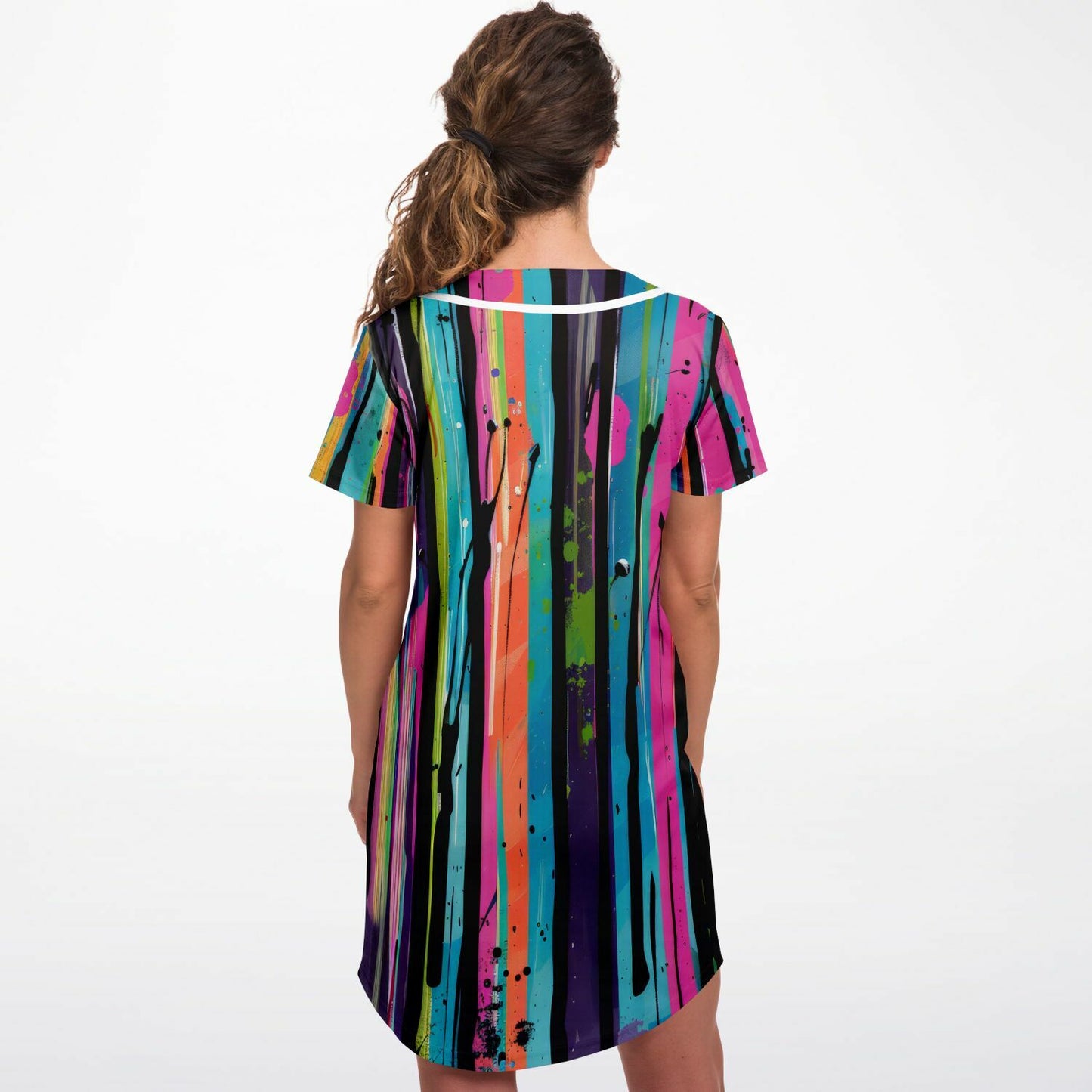 Vibrant Abstract Baseball Jersey Dress – Colorful Grunge Painting Design with Dynamic Splatter & Drip Effects