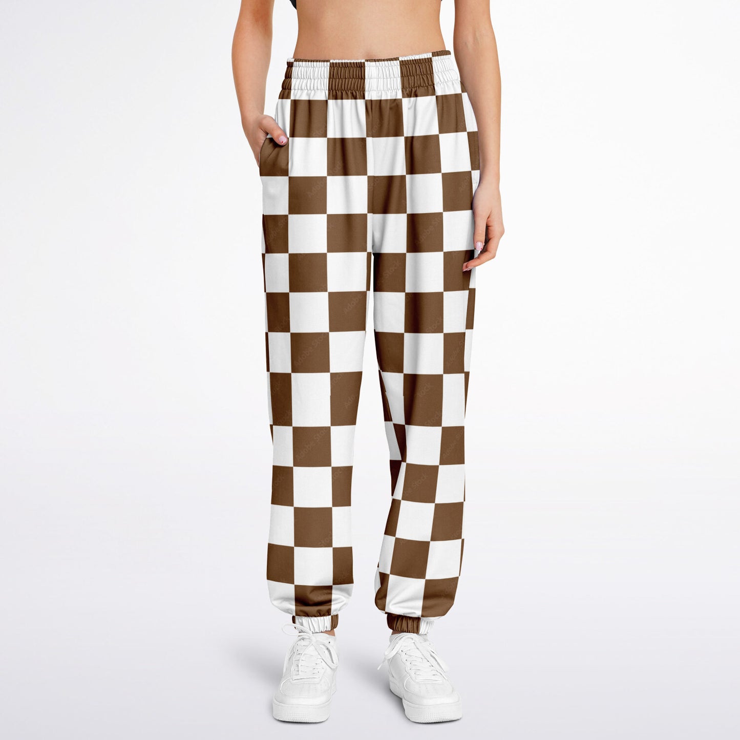Mocha & White Checkered Athletic Sweatpants