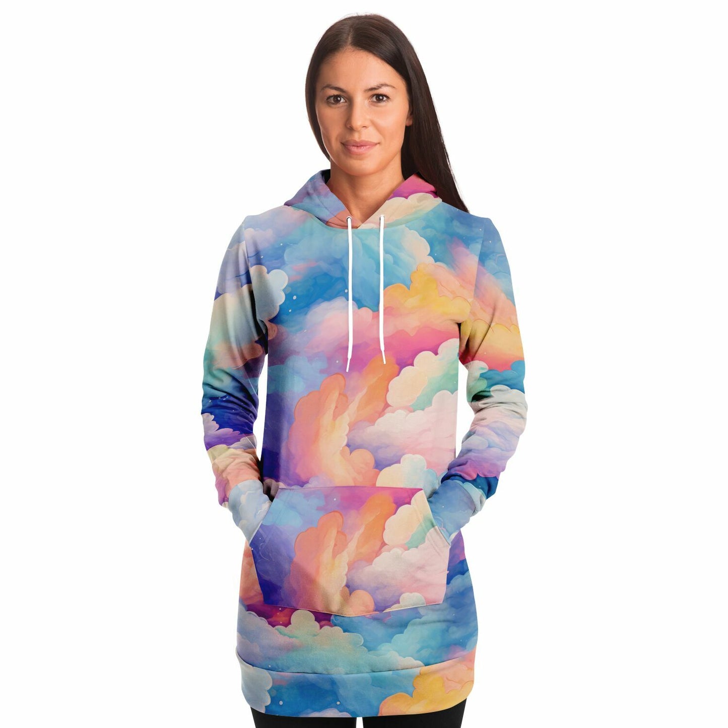 Athletic Longline Hoodie - #sky#cloud#painting#watercolor#colorful#pattern#seamless#background