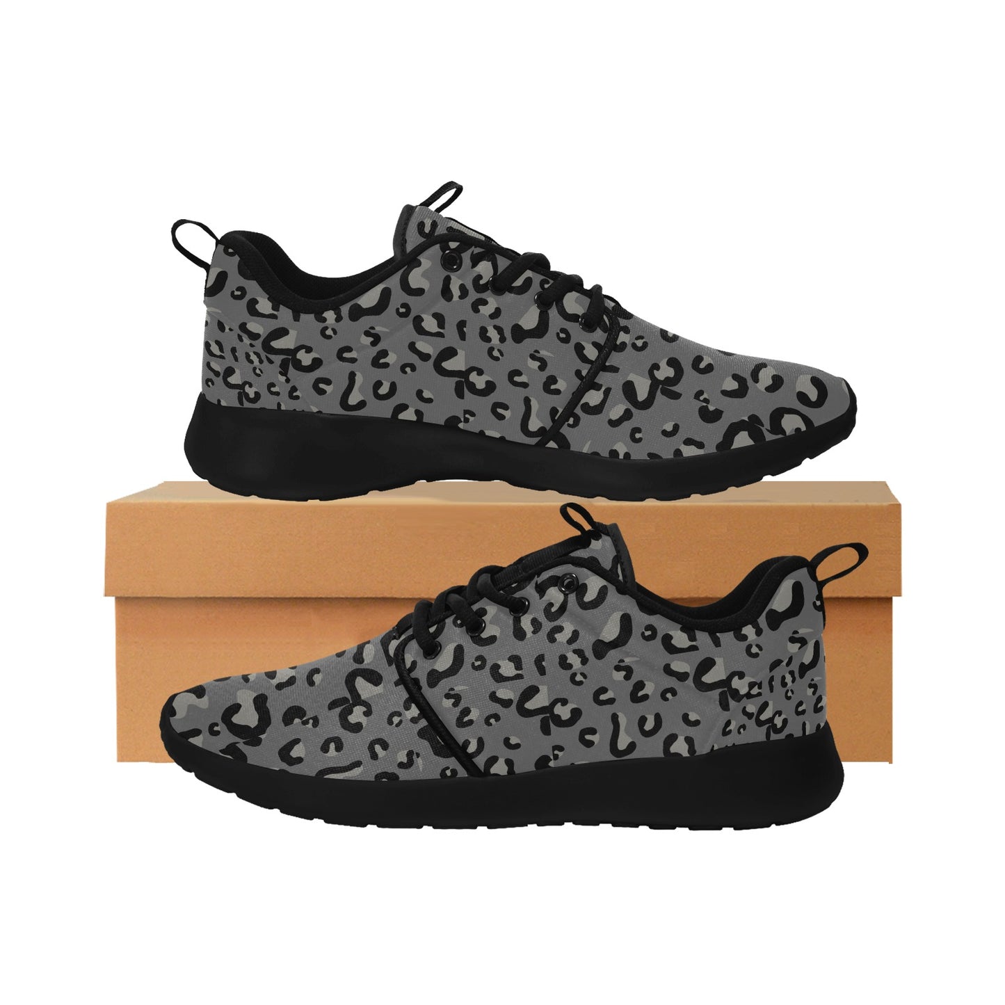 Black Leopard Women Breathable Mesh Sneakers, Gray Cheetah Animal Ladies  Lace Up Running Designer Casual Sports Shoes TrainersWomen's Sneakers