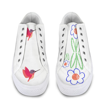 Whimsical Hummingbird & Flower Seattle Low Top Women's Shoes
