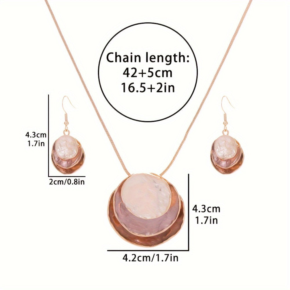 Bohemian Three-layer Circular Zinc Alloy Golden Enamel Jewelry Set, Cute And Elegant For Ladies, Girlfriends, Holiday Parties, Necklace And Earrings Set