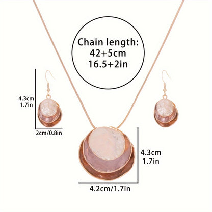 Bohemian Three-layer Circular Zinc Alloy Golden Enamel Jewelry Set, Cute And Elegant For Ladies, Girlfriends, Holiday Parties, Necklace And Earrings Set