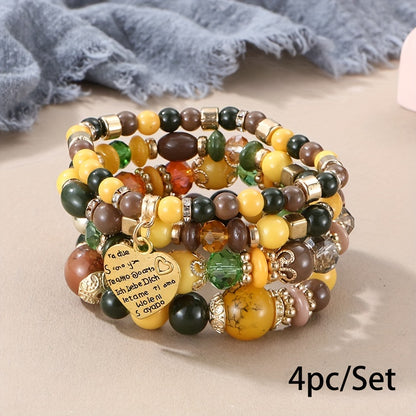 Bohemian Multilayer Bead Bracelet Peach Heart Pendant Vintage Couple Bracelet Handmade, Father's Day Gift