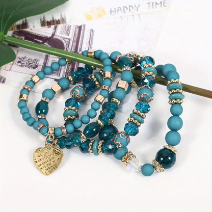 Bohemian Multilayer Bead Bracelet Peach Heart Pendant Vintage Couple Bracelet Handmade, Father's Day Gift