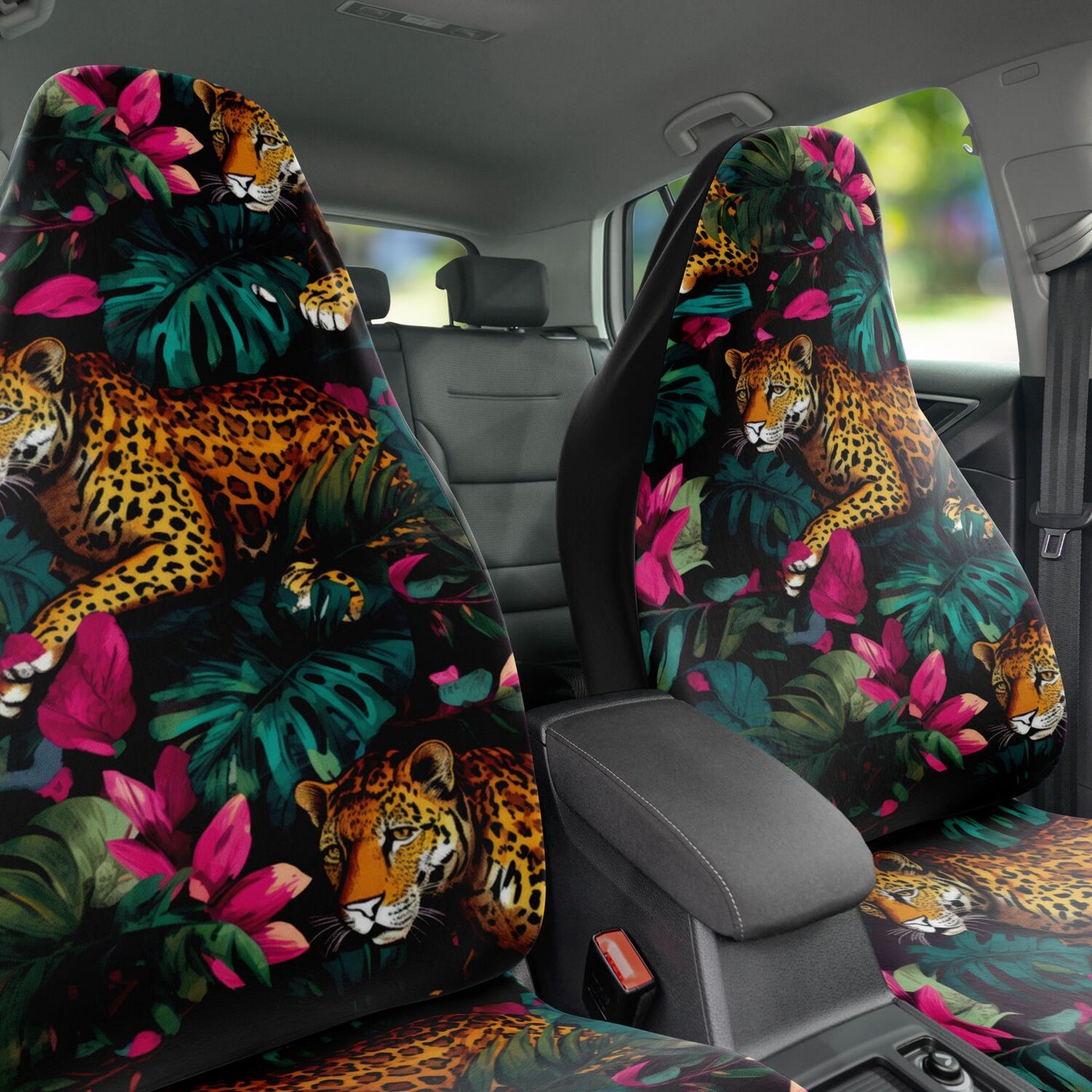 Tropical Animal Print Car Seat Cover – Summer Leopard & Cheetah Jungle Leaves Design