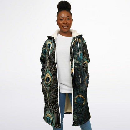 Peacock Feather Zipper Cloak – Seamless Animal Pattern Hooded Cape for Festivals, Travel & Boho Style | Unique Coat