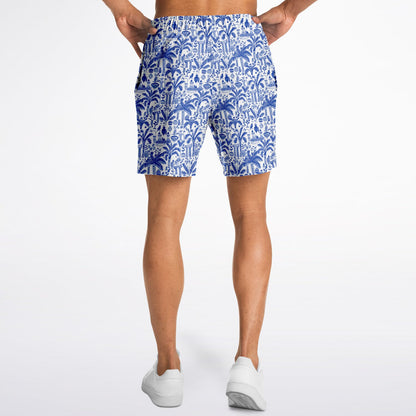 Men's Fashion Shorts | Ancient Art Blue & White Pattern Shorts | Birds & Palm Trees Fashion Shorts | Beach Shorts