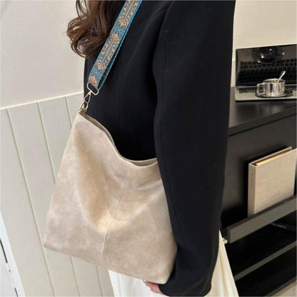 Bohemian Style Large Capacity Tote Bag for Women - Vintage Wide Strap Shoulder & Crossbody Bag with Intricate Embroidery, High-Quality Synthetic, White