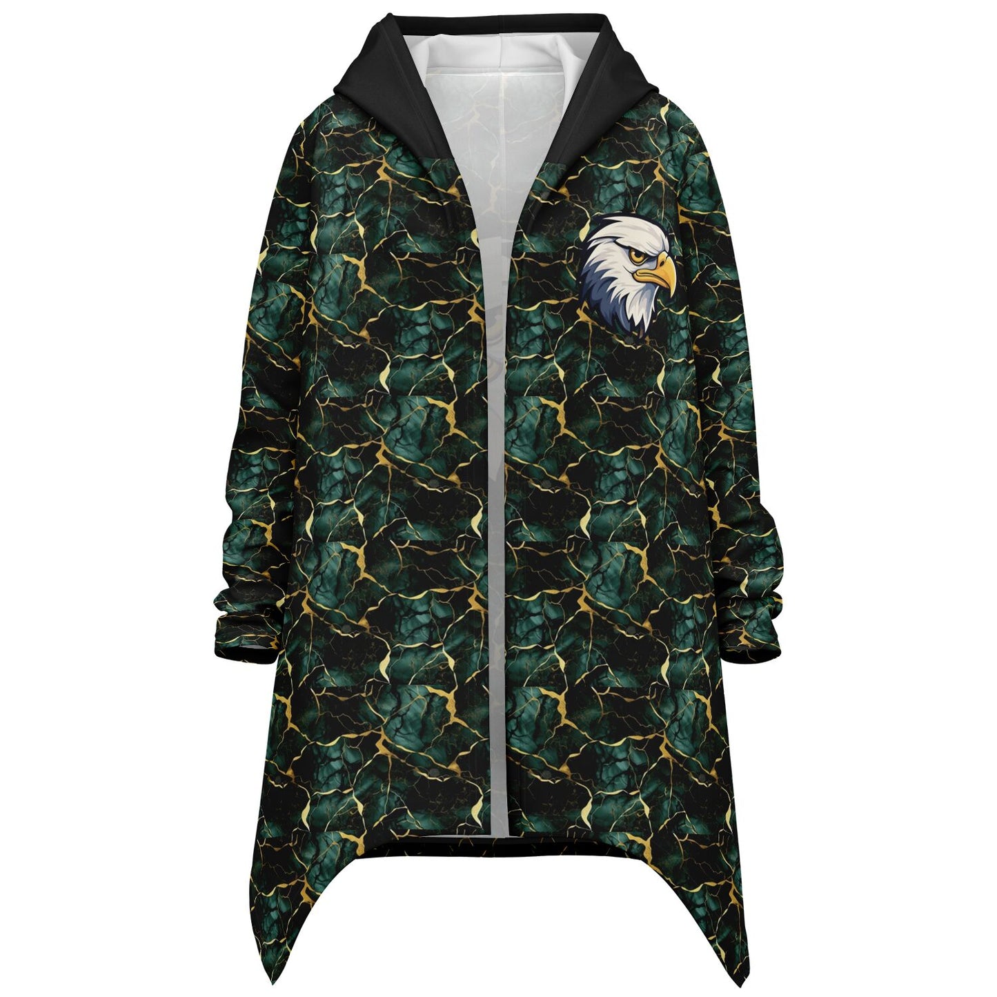 Black & Green Eagle Heavyweight Elongated Cloak – Bold All Over Print Hooded Cape for Football, Tail Gates & Outdoor Wear