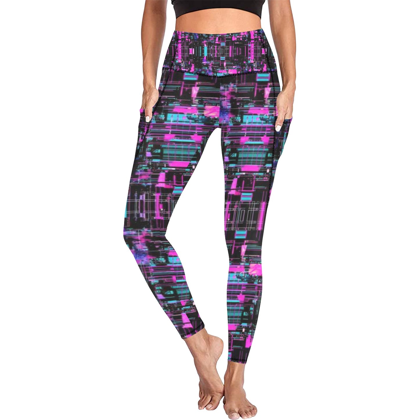 Neon Black and Purple  Leggings with Pockets