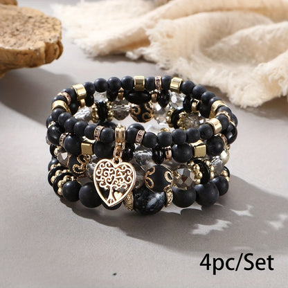 Bohemian Multilayer Bead Bracelet Peach Heart Pendant Vintage Couple Bracelet Handmade, Father's Day Gift
