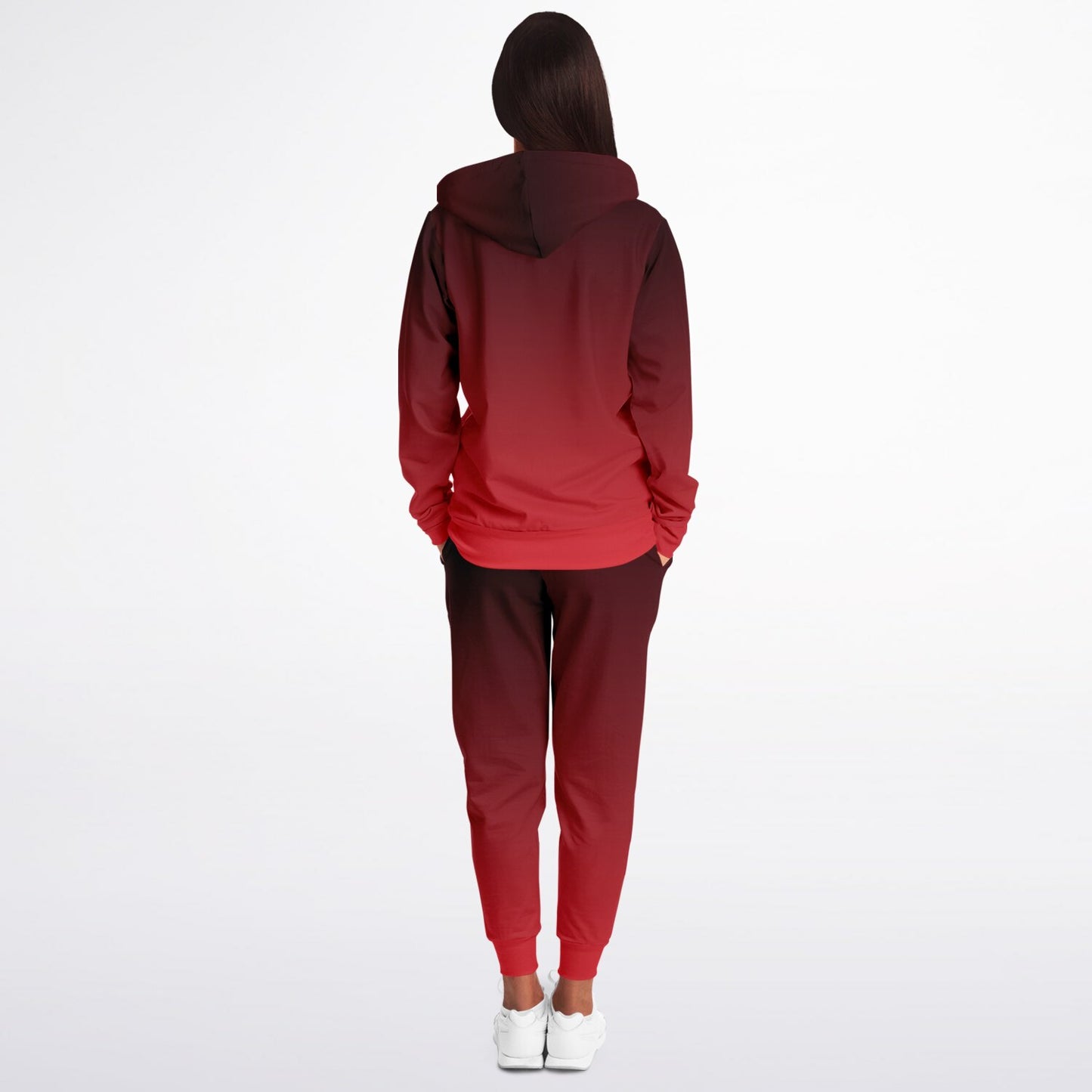 Black Red Ombre Hoodie Jogger Sweatsuit Set, Tie Dye Lounge Zip Hooded Sweatshirt Sweatpants Women Men Cotton Matching Plus Size Sweats