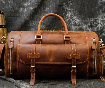 Retro Crazy Horse Leather Travel Bag for Men