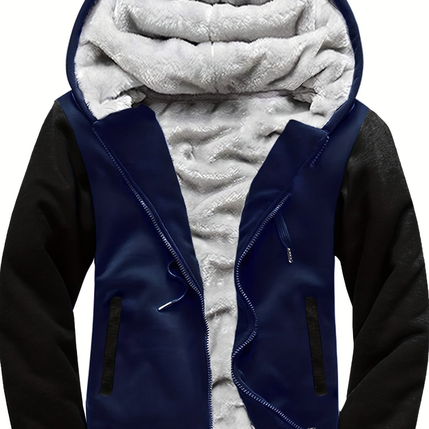 Men's Winter Hoodie: Contrast Colors Fleece Jacket, Cotton Blend, Warm, Comfortable, Versatile for Street Outdoor Activities