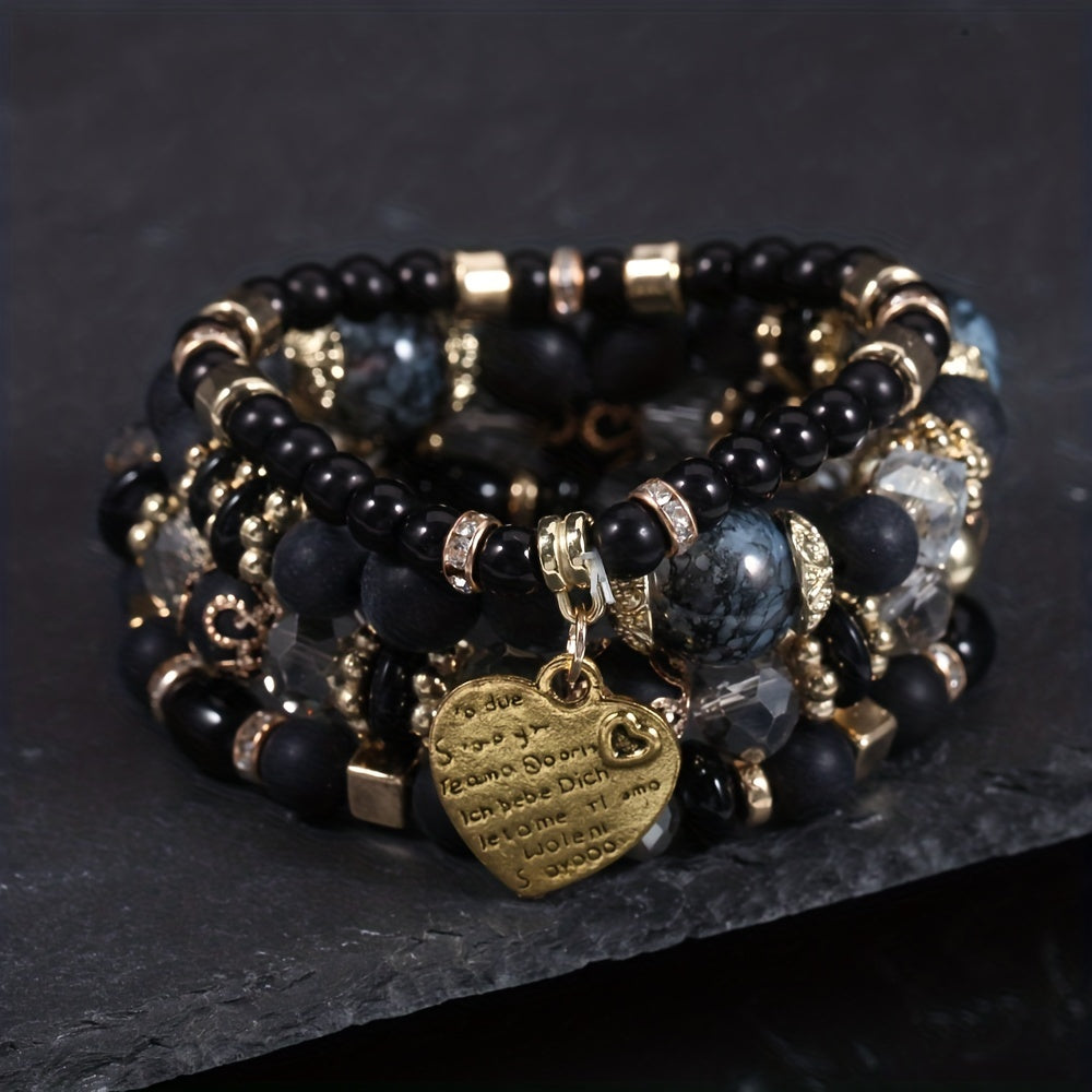Bohemian Multilayer Bead Bracelet Peach Heart Pendant Vintage Couple Bracelet Handmade, Father's Day Gift