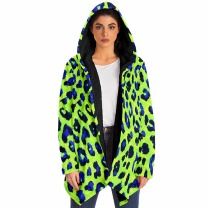 Boho Men Style Cloak – Neon Green Blue Abstract Animal Print Hooded Wrap