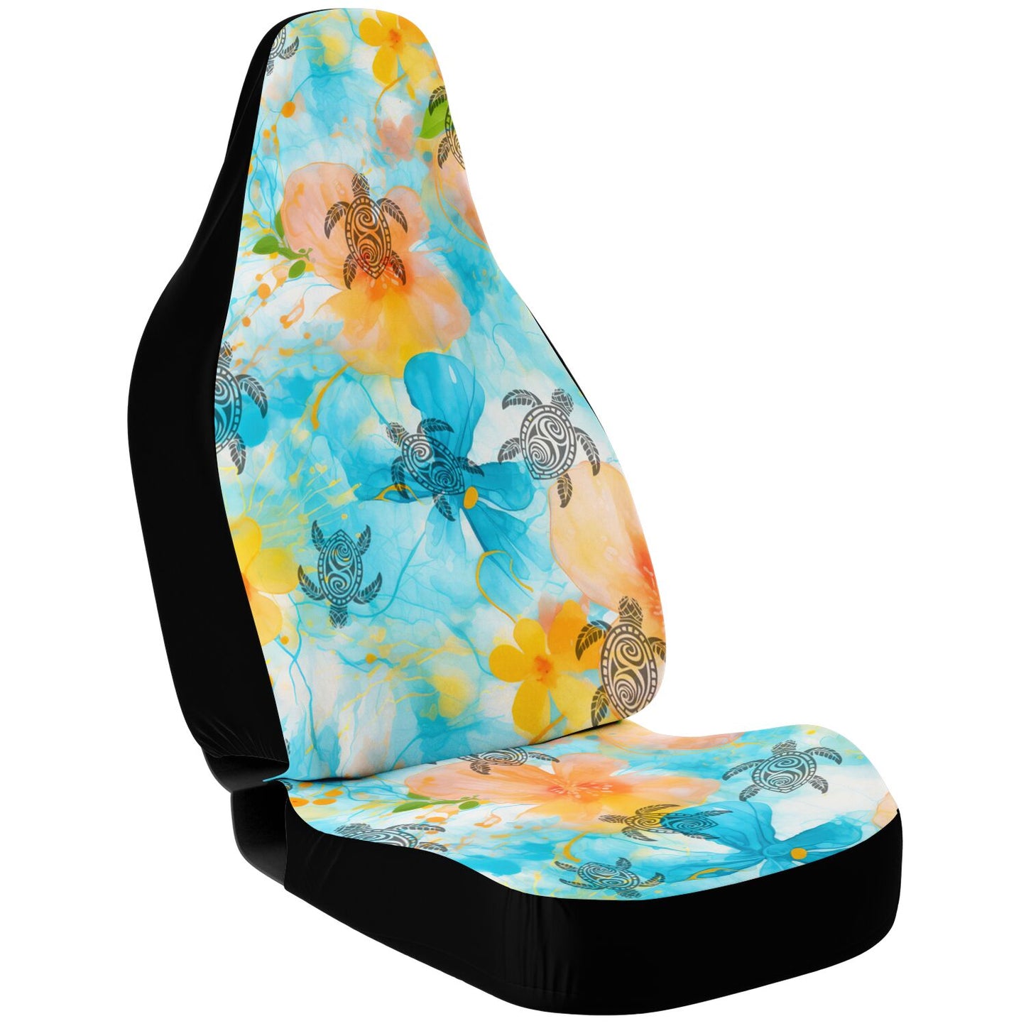 Boho Sea Turtle Colorful Abstract Floral Car Seat Covers – Summer Vibes Design, High Quality Custom Design, Summer Vibe