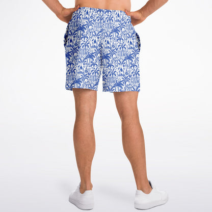Men's Fashion Shorts | Ancient Art Blue & White Pattern Shorts | Birds & Palm Trees Fashion Shorts | Beach Shorts