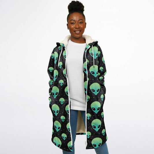 Black & Green Alien Terrestrial Zipper Cloak – One-of-a-Kind Hooded Cape for Festivals, Travel & Statement Style | Holloween Coat