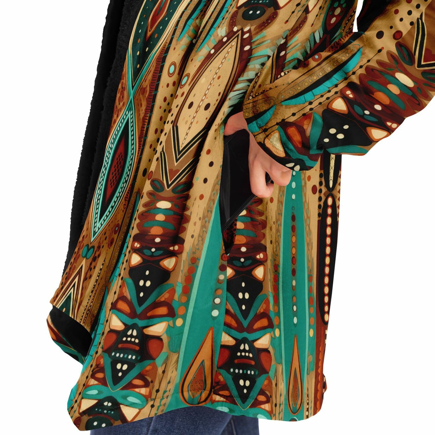 Earth-Tone Hooded Cloak – Tribal Coat for Boho Men & Boho Mom Style | Artistic Fashion