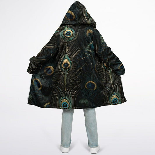 Peacock Feather Zipper Cloak – Seamless Animal Pattern Hooded Cape for Festivals, Travel & Boho Style | Unique Coat