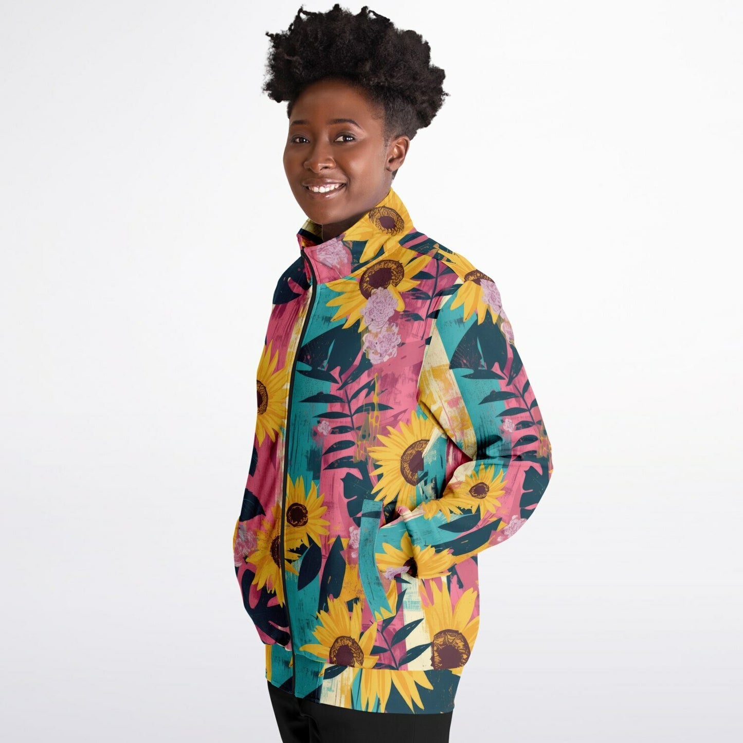 Sunflower Track Jacket – Vibrant Floral Streetwear with Vintage Botanical Design