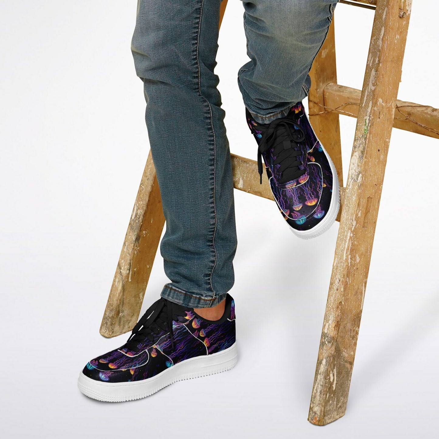 Core Low Shoes, Blue & Purple Jellyfish Sneakers, Ocean-Inspired Low Tops, Creative Sea Life Shoes, Custom Shoes