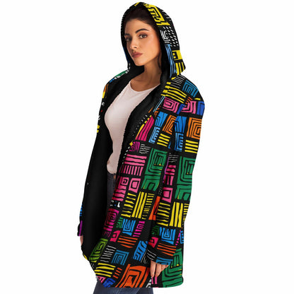 Microfleece Cloak – Vibrant Kaleidoscopic Mandala Hoodie Cape | Boho Festival Streetwear Wrap