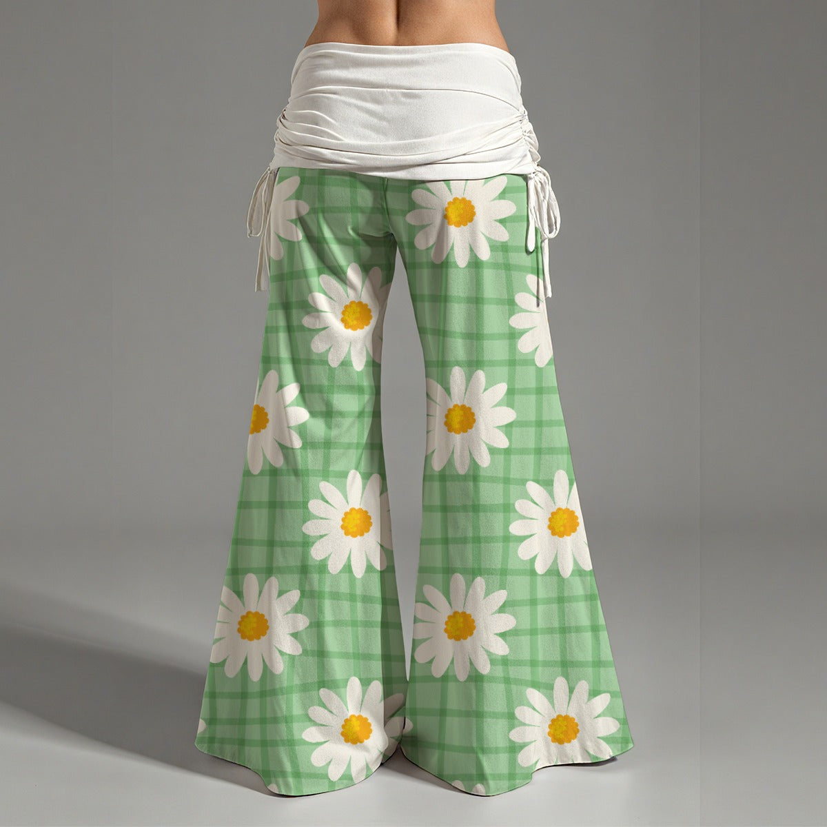 Women's High Waist Wide Leg Pants with Fold-Over Waistband and Adjustable Pleats