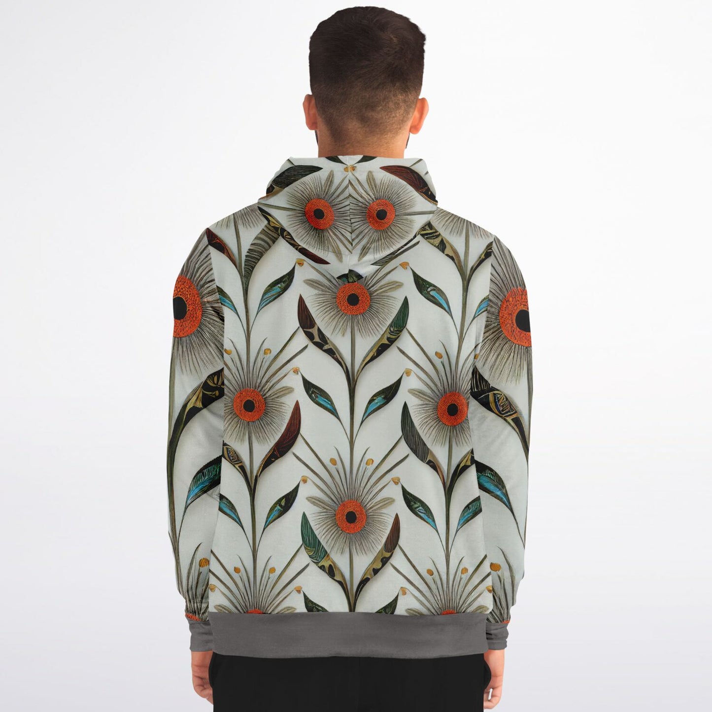 Gray Floral Athletic Zip-Up Hoodie – Unique One-of-a-Kind Women’s & Men’s Activewear Jacket