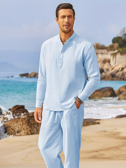 Men's Bohemian Renaissance Shirt - Loose Fit Long Sleeve Button-Up Blouse, Non-Stretch Fabric for Yoga, Casual Outfits, Formal Events - All-Season Elegant Tops for Men - Easy Care Button Front Closure, Yoga Attire, Hippie Sty