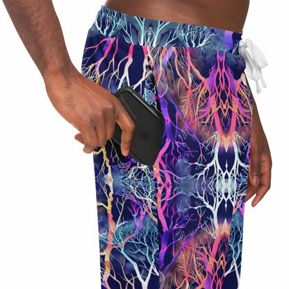 Athletic Jogger with Tree Branch Gradient – Vibrant Fantasy Coral & Neon Pattern Unique Custom Design