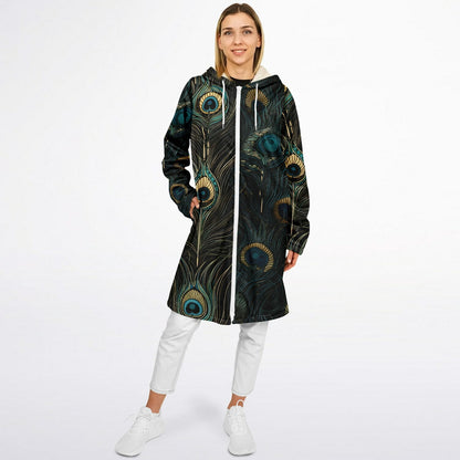 Peacock Feather Zipper Cloak – Seamless Animal Pattern Hooded Cape for Festivals, Travel & Boho Style | Unique Coat