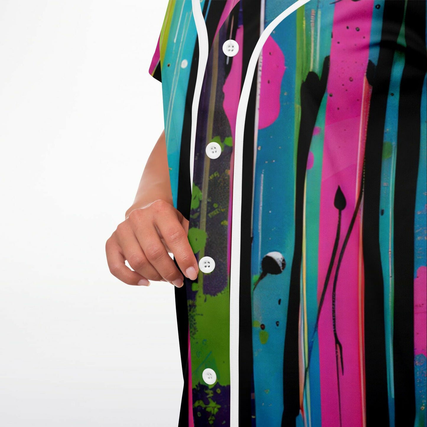 Vibrant Abstract Baseball Jersey Dress – Colorful Grunge Painting Design with Dynamic Splatter & Drip Effects