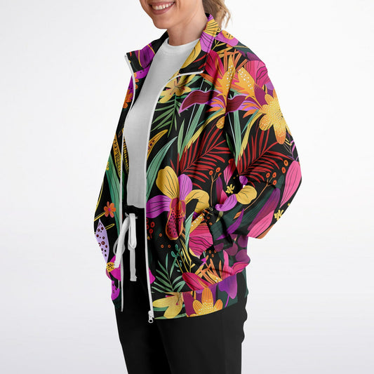 Exotic Floral Track Spring, Summer & Fall Jacket – Vibrant Tropical Lilies & Orchids Streetwear